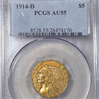 1914-D $5 Gold Half Eagle PCGS - AU55
