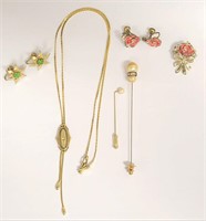 Vintage Necklace, Hat Pins, Earrings/Brooch 5 pcs