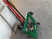 Cart, brooms, miscellaneous