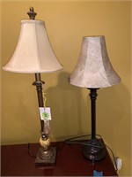 PAIR OF METAL STICK LAMPS WITH SHADES
