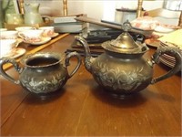 Antique Etched Silverplate Teapot & Sugar Bowl