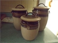 Set of 3 Pottery Canisters