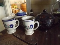 (2) Teapots w/ (2) Matching Mugs