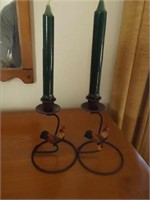 (2) Rooster Meral Candle Holders  --  6 1/2 " Tall