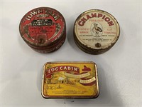 3 tobacco tins inc. Town Talk, Log Cabin &