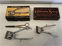 Group lot of Hair Clippers & Cuticura Soap Box