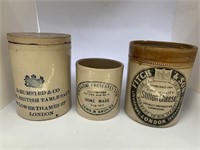 3 transferred Stoneware Jars. 
D-Bumsted & Co