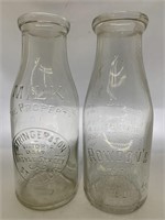 Pair of 1 Pint Wide Neck Milk Bottles - Stringer