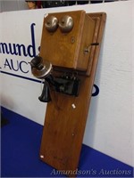 Antique Oak Wall Phone w/Ringers