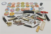 Junk Drawer Lot - Pocket Knives, Buttons, Etc.