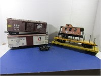 G Scale Box Cars, Flat Cars & Caboose(some missing