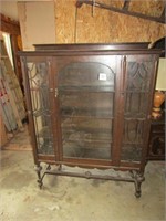 EARLY ONE DOOR CHINA CABINET W/ CROWN & WOOD