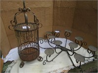 WROUGHT IRON CANDLE HOLDER, BIRD CAGE