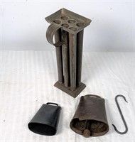 antique candlemold & cow bells