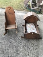 Vintage Wooden Child's Rocker & Bassinet