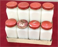 Vintage red & white shaker on stand