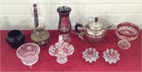 Misc glassware, teapot, crystal