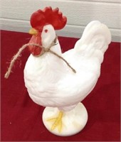 Milk glass  rooster covered dish