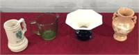 Weller vase (has chip), green depression pitcher