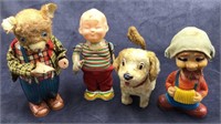 Four Antique Wind-Up and Tin Litho Toys