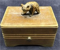 Miniature Wooden Box with Hand-Carved Bear