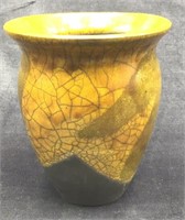 Small Raku Pottery Vase with Yellow Glaze
