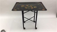 Vintage Tole Painted Tray on Wheeled Stand