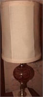 Pair of cranberry font boudoir lamps with shades