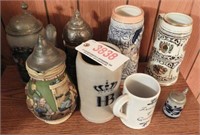 (8) vintage German beer steins some with pewter