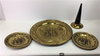 3 Decorative Brass Wall Art & Phonograph Horn