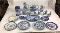 20 White & Blue Porcelain Items