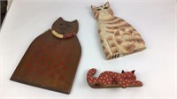 3 Wooden Cat Decorations