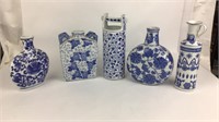 5 Blue & White Porcelain Vases