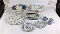 8 Blue & White Porcelain Serving Items