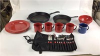 Enamelware Camping Dishes Cast Iron Pans +