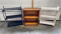 Shelving Lot. Wood Book Shelf, Rolling Shelf, &