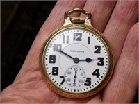 c 1935 Hamilton 992 (E) Railroad Pocket Watch RUNS