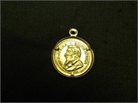 Miniature GOLD Krugerrand in Bezel 1980  .3 grams