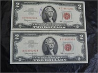 2 Red Seal 1963 2 Dollar Bills