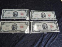4 Red Seal 1953 $2 Dollar Bills #2