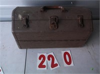 vintage metal tool box leather handle