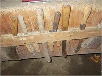 Early Butcher Block Table W/Knives/Cleavers