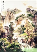 Chinese Print on Plaque Landscape Scene