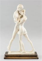 European White Ceramic Couple Statue Artist Signed