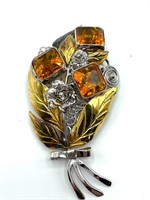 1943 Hobe 14k Sterling & Citrine Brooch