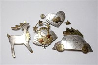 Hand Made Silver & Brass Brooches