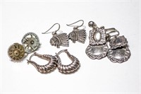 Four Pair Sterling Silver Earrings