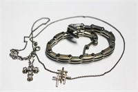 Sterling Bracelet & Necklaces w/ Cross Pendants