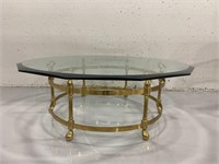 Brass swan base glass-top coffee table