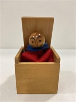 Jack-in-the-box mid century wood clown toy